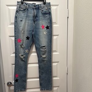 Arizona Jean Company Blue Straight Leg Jeans with Star Accents